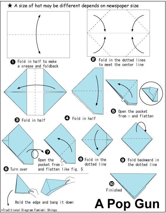 Origami pop gun steps. Fold the half, fold the dotted lines so simple just follow the image for instructions.